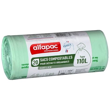 Sac poubelle pour déchets compostable 110 L Alfapac professionnel - 20 sacs (1/2)