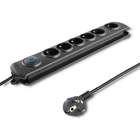 QOLTEC, BANDE SURTENSION, 6 PRISES 5M, RALLONGE DE CÂBLE, NOIR, QUICK SWITCH, PRISE EUROPÉENNE, ORGANISATEUR DE CÂBLES, MONTAGE