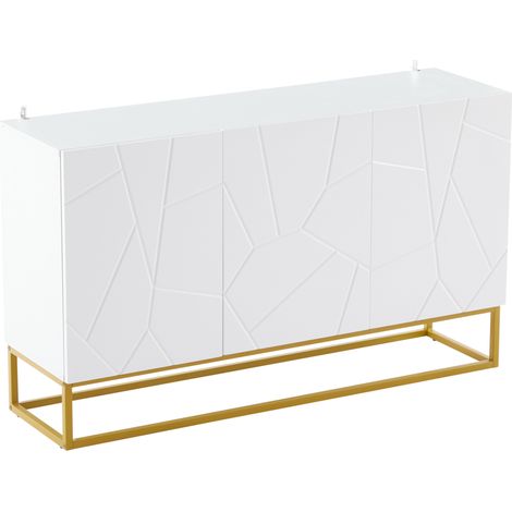 Credenza sideboard lucida bianca 130 cm con 3 ante e struttura in metallo (1/5)