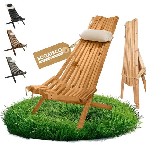 BOGATECO Transat pliable bois jardin marron 100x55x30 cm avec coussin (1/5)