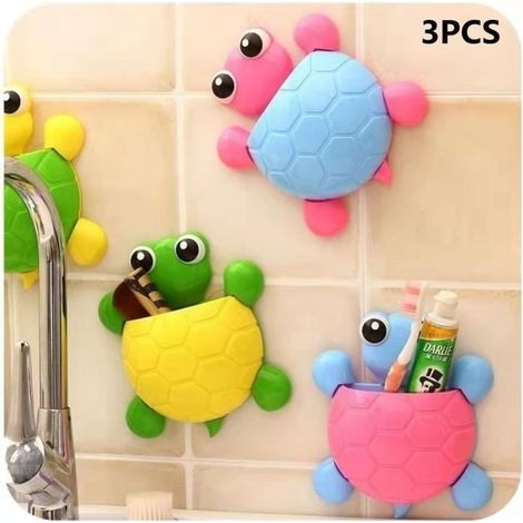 3 pcs Porte brosse à dents mural en forme de Tortue,SUPPORT BROSSE A DENT adhesive pour les efants (1/4)