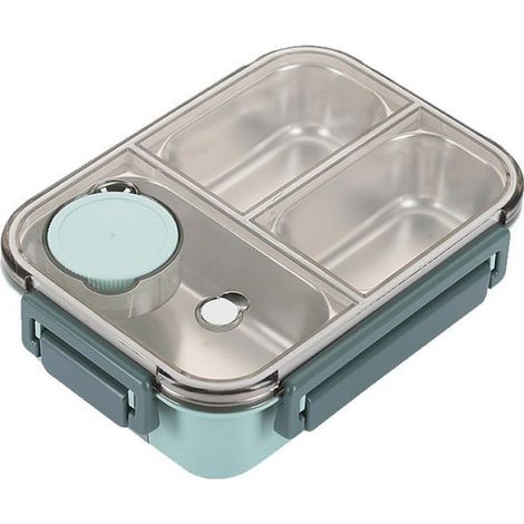 Portapranzo per bambini e adulti, 1200 ml, con 3 scomparti, a tenuta stagna, in acciaio inox, lavabile in lavastoviglie, ideale per picnic scolastici (blu). (1/5)