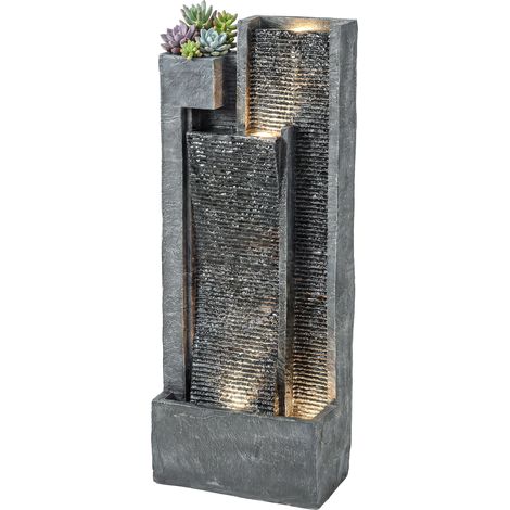 Fontaine de jardin extérieure cascade 3 niveaux fontaine eau jardinière et mur d'eau moderne lumineuse 24 LED 101cm gris