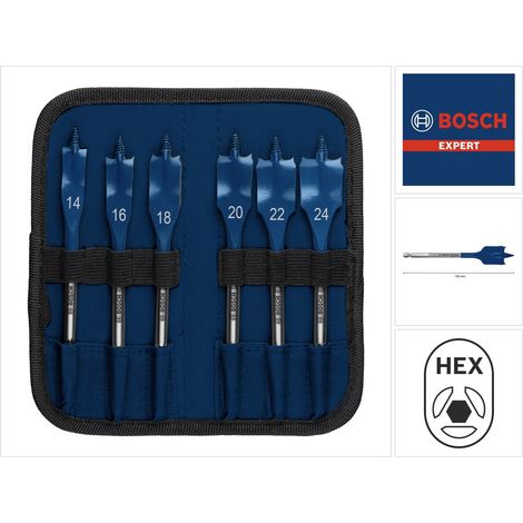 Mèche à bois pour perceuse – 2608900332 – Set de 6 pièces 14-24 mm – Perçage rapide avec Bosch Tip Technology – Pour bois dur