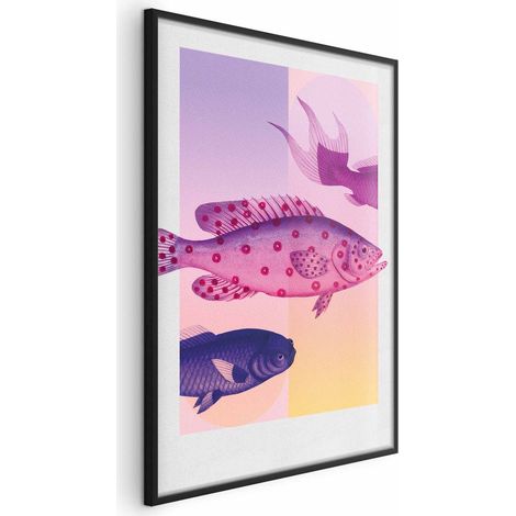Poster – Zierfische – künstlerische Illustration von Fischen auf farbenfrohem Hintergrund (1/4)