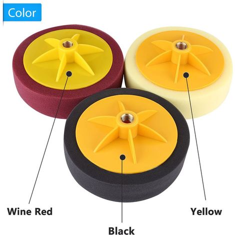 Kit de tampons de polissage pour roue éponge, 6 pouces/15cm, outil pour polisseuse de voiture, noir, jaune, vin rouge (1/5)