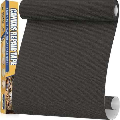 Tissu Autocollant Reparation Noir Gris, 40x160cm Patch Autocollant Textile Imperméable en Toile, Extérieur Patch Réparation Tissu pour Canapés, Siège Auto, Tentes, Bâche, Auvents, Parasol