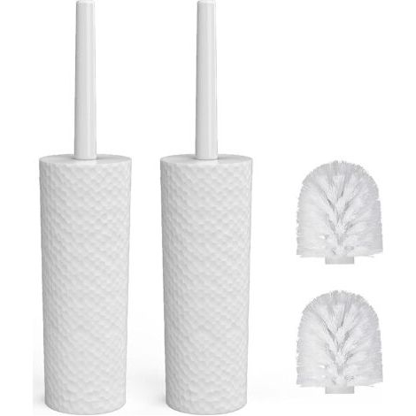 WC-Bürste und Halter-Set, 2-teilig, mit Kunststoffgriff und weichen Borsten, 4 WC-Bürstenköpfe für das Badezimmer, ergonomisch, elegant, langlebig (Weiß)