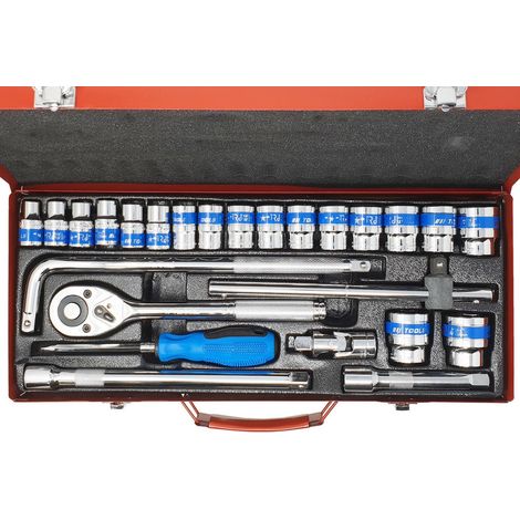 TrAdE Shop Traesio - Set 25 Pezzi Chiavi A Bussola Con Cricchetto Socket 1/2" Accessori - (1/5)