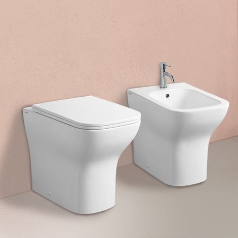 Coppia Di Sanitari A Terra Filo Parete Bianco Lucido Swing