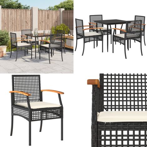 5-tlg. Garten-Essgruppe mit Kissen Schwarz Poly Rattan - Gartenstuhl - Gartentisch (1/5)