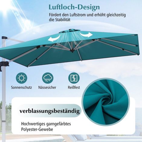 Marktschirm mit kreuzfu 360 drehung fur garten und poolbereiche 300 x 300 cm blau