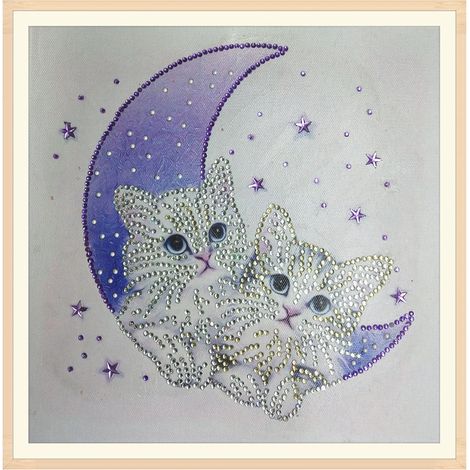 Tableau Diamant DIY Customisation Strass Cristal Broderie Art Déco Coloré Déco Maison Chambre (Chat Lune) (1/2)