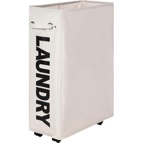 1 Panier à linge, 42L, Pliable, Étroit, Roulettes, Frein, Couvercle, Pour buanderie