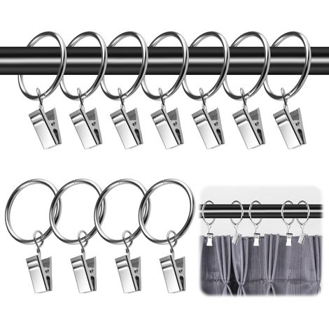 Lot de 25 Anneaux de Rideaux, avec Métal Pince, Anneaux Rideaux avec Pince, Anneau Rideau avec Pinces Diamètre Intérieur 32mm, Anneaux pour Rideaux pour Salle de Bain, Salon et Chambre d'amis (1/5)