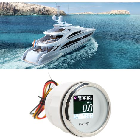Compteur de vitesse et odomètre GPS 52 mm DC 9-32 V adapté aux yachts, bateaux, camping-cars et motos (cadran blanc avec couvercle argenté) (1/5)