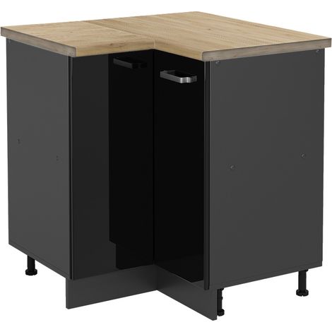 Meuble d'angle R-Line, Noir Haute brillance, 75.6 cm , PT Chêne, Vicco