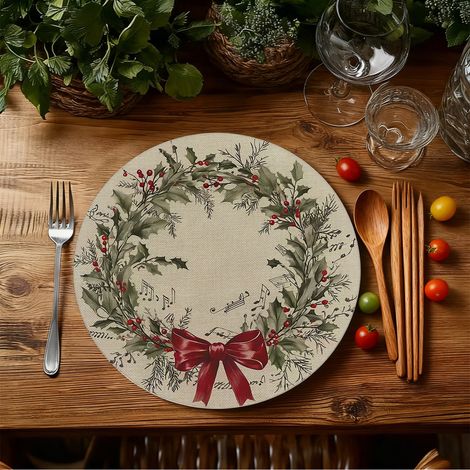 Sets de table de Noël style américain, dessous de plat antidérapants et isolants thermiques pour cuisines de restaurant, résistants aux taches et à l'usure, en stock - Lot de 4 pièces (vinyle) 36 x 36