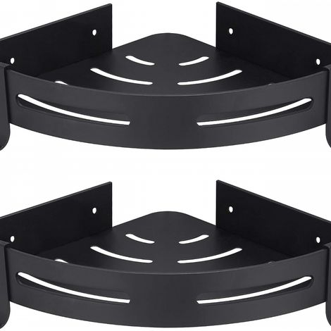 Porte-savon d'angle pour douche, sans perçage, en acier inoxydable et aluminium, ensemble de 2 pièces avec crochets (1/4)