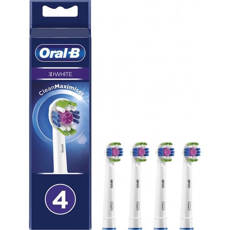 Oral-B 3D White - Lot de 4 têtes de rechange pour brosse à dents électrique avec technologie CleanMaximiser (4210201324829)
