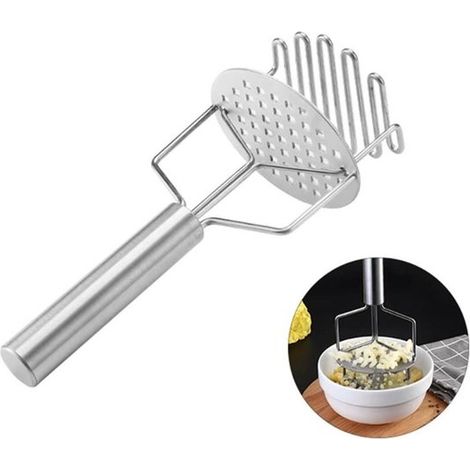 Machacador de patatas de acero inoxidable，Triturador de alimentos，Prensa de patatas de acero inoxidable，10,610,624 cm，Plateado (1/5)