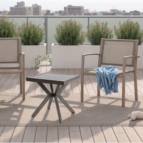 Mesa auxiliar de jardín de aluminio gris oscuro cuadrada, resistente a la intemperie y fácil de limpiar (1/5)