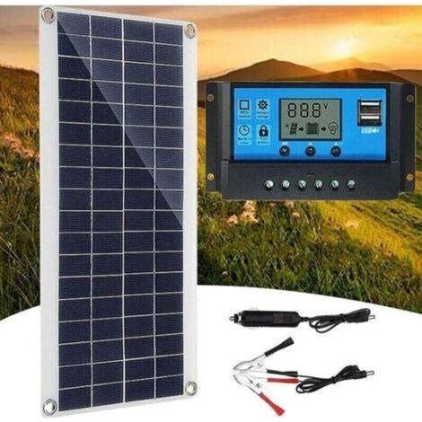 Panneau solaire 300W 12V, kit de panneau solaire, kit de chargeur de batterie avec contrôleur de charge solaire 60A pour camping-car, yacht, extérieur, jardin, éclairage..DEBUNS (1/5)