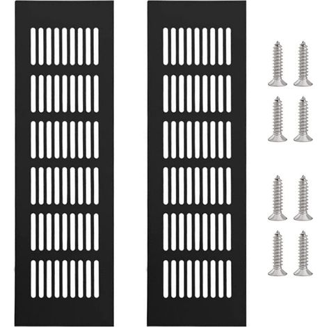 Grilles de ventilation rectangulaires en alliage d'aluminium avec 8 vis, noires, 250 x 80 mm