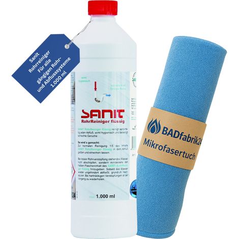 BADfabrik24 Sanit Rohrreiniger flüssig, Flasche 1000 ml 3063 + Mikrofasertuch