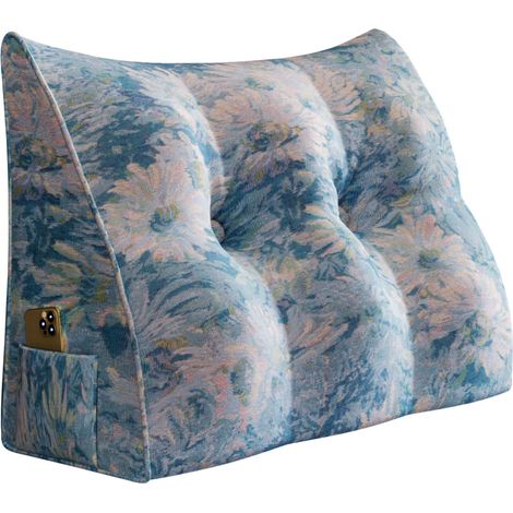VERCART Coussin de Lecture, Oreiller Traversin Soutien Dorsal, Triangulaire Coussin à Coins, Gros Coussin Canapé, Coussin tête de Lit Dossier, Oreiller de Repos Cale Dos, Imprimé,Bleu,60x50x20CM (1/5)