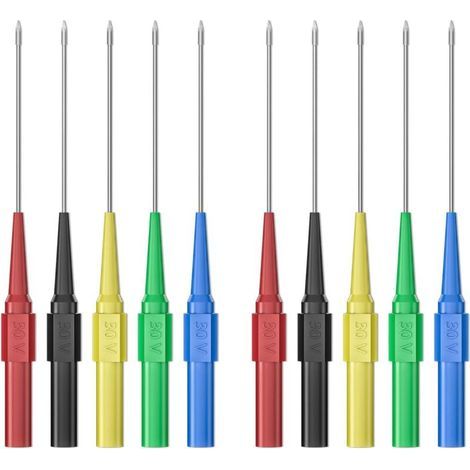 10 PCS 0,7 mm version longue broches de sondes de test aiguilles de perage de fil d'isolation non destructives broches de sonde arrière en acier inoxydable sondes multimètre pour fiche banane male de (1/5)