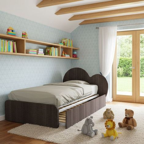 Letto a cuore 1 piazza e mezza con secondo letto estraibile - Perfetto per camerette - Olmo jerez scuro