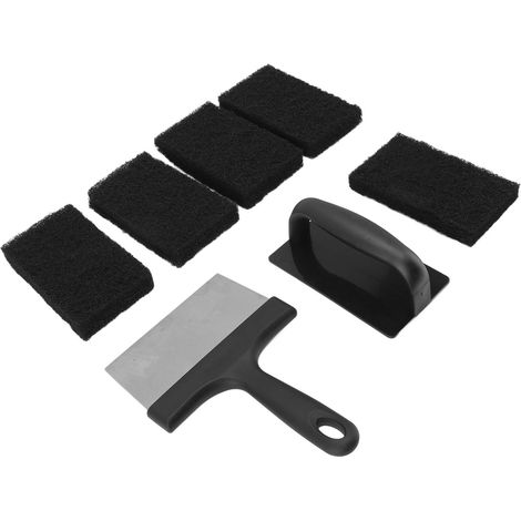 Kit de nettoyage pour grille de barbecue : ensemble de nettoyants pour barbecue comprenant un grattoir en acier inoxydable, une brosse et des blocs d'éponge. (1/5)