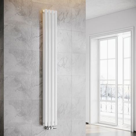 SONNI Radiador de Vertical Blanco Ovalado Radiador Centro Conexión Doble Capa Con válvula termostática 1800x239mm (1/5)