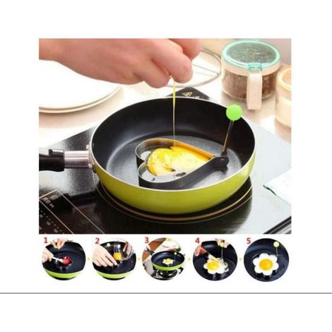 Moule à omelette antiadhésif 5 formes avec anse, cercle à oeufs, moule à crêpes en acier inoxydable, moule à omelette, (1/4)