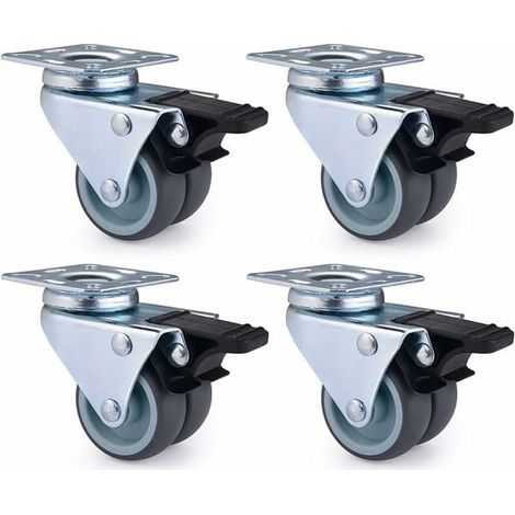 Ensemble de 4 roulettes pivotantes robustes avec freins pour meubles, capacité de charge 600 kg (1/5)