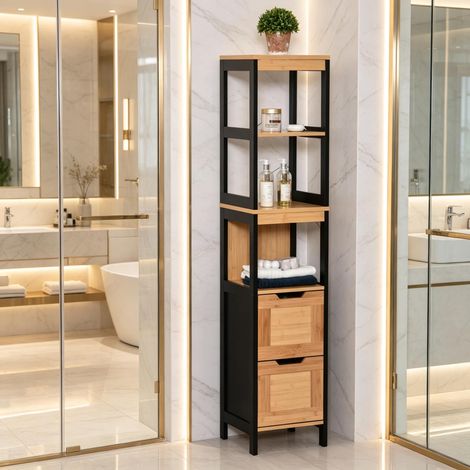 Étagère de salle de bain multifonctionnelle avec tiroirs, armoire de salle de bain haute, tour de rangement gain de place, étagère debout (uniquement avec étagère debout) (1/5)