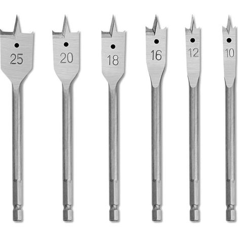 Gunpla Jeu de 6 Forets Plats à Tige Hexagonale 10-25mm en Acier au Carbone Robuste pour Travail de Bois, Foret Plat Durable Lames pour Coupe Perforer Contreplaqué Plastiques Panneaux Aggloméré (1/5)
