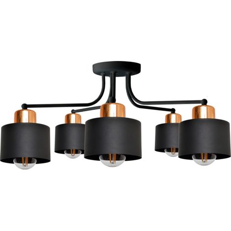 Helam EDISON Plafonnier Semi-Encastré à Bras Multiples Noir, Cuivre 65cm (1/4)