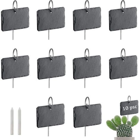 Étiquettes Ardoise Jardin - Lot de 10 - Pierre Naturelle et Acier - Réutilisables avec Craie - Potager Balcon Serre - 10x8 cm (1/5)