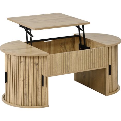 Table basse moderne à hauteur réglable pour salon, avec étagères ouvertes et rangement dissimulé, portes coulissantes, idéale pour les petits appartements et les bureaux à domicile (1/5)