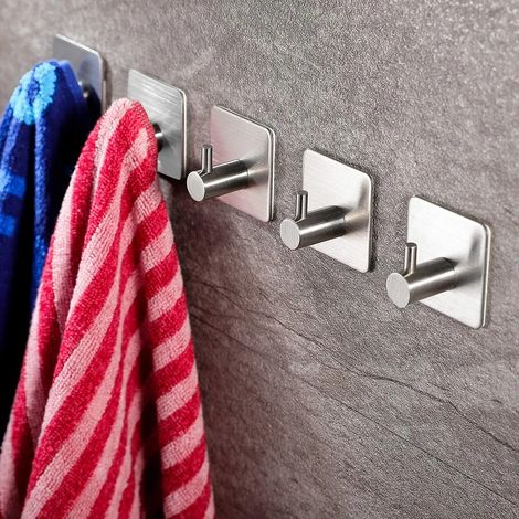 5er-Pack selbstklebende Handtuchhaken, Wandhaken ohne Bohren, Kleiderhaken aus Edelstahl, Bademantelhaken, Klebehaken für Küche und Bad