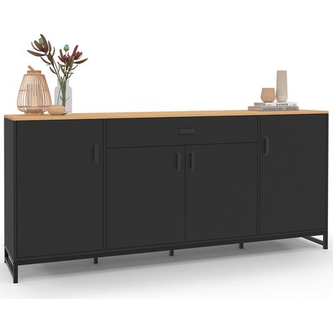 Buffet 180 cm WASHINGTON XXL 4 portes et 1 tiroir bois et noir