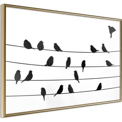 Affiche Murale Encadrée "Birds Council Meeting" 60 x 40 cm Or