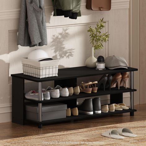 Étagère à Chaussures compacte Ouverte à 3 étages pour entrée de Placard Tubes en Acier Inoxydable (1/5)