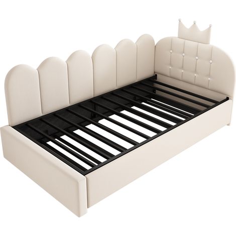Letto da giorno con letto estraibile 90 x 200 cm in velluto beige, design corona (1/5)