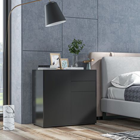 Meuble de rangement à 2 tiroirs et 2 portes, avec dispositif anti-basculement, pour salon ou chambre, 79 x 36 x 74 cm, noir
