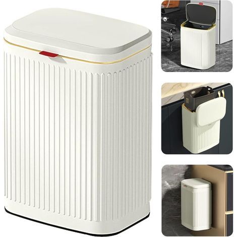 8-Liter-Wand-Badezimmerabfalleimer, rostfreier Edelstahl, einfache Türmontage, modernes elfenbeinfarbenes Design