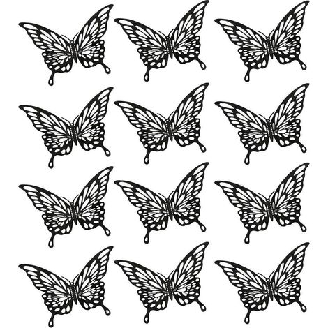 Stickers muraux papillons – Lot de 12 autocollants – pour la décoration à faire soi-même du salon et de la chambre, en PVC imperméable - Noir (1/5)
