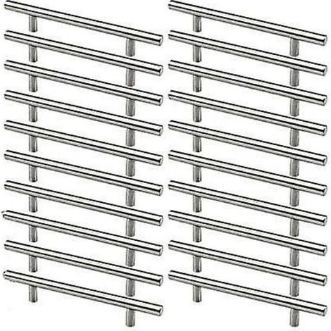 Poignée de meuble de cuisine en acier inoxydable, 20 X, espacement des trous de 128mm, poignée en T en acier brossé pour porte d'armoire (1/4)
